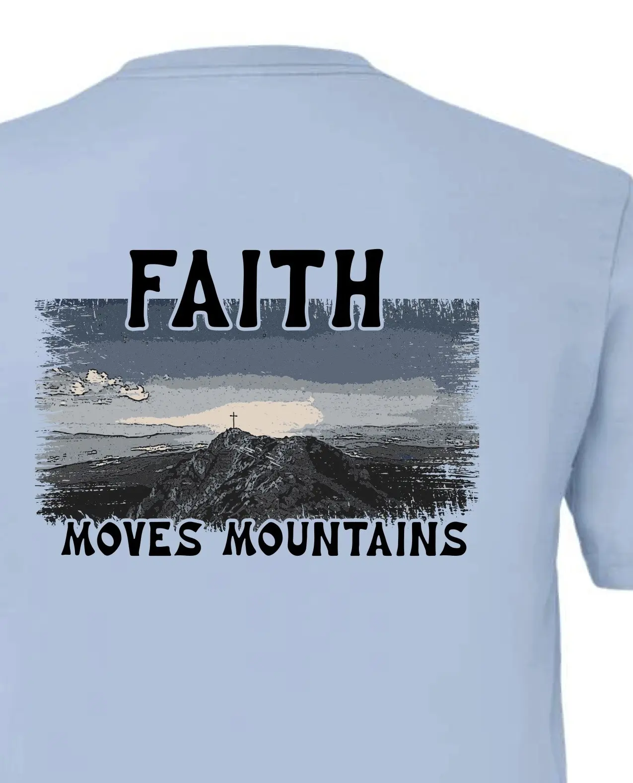 Faith Moves Mountains in Baby Blue, print detail