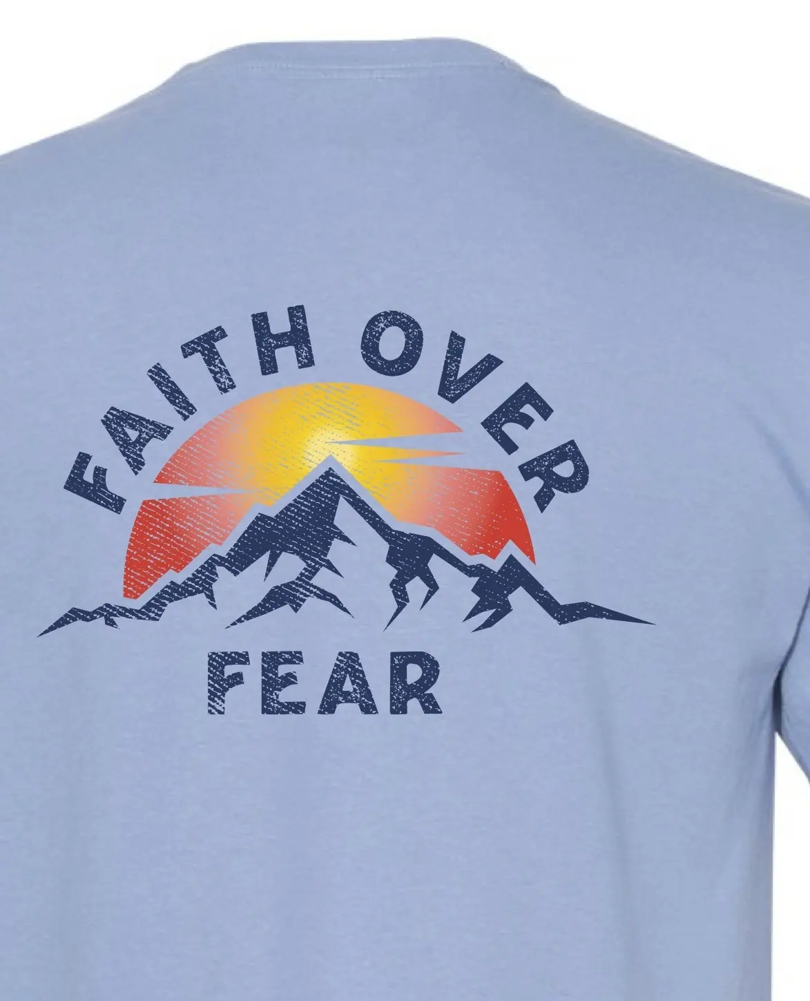 Faith Over Fear in Washed Denim, print detail
