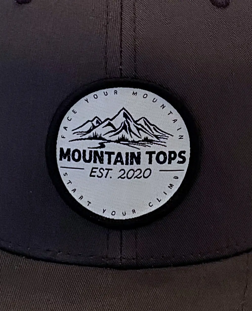 Circle Patch Hat in Brown / White Mesh, patch detail
