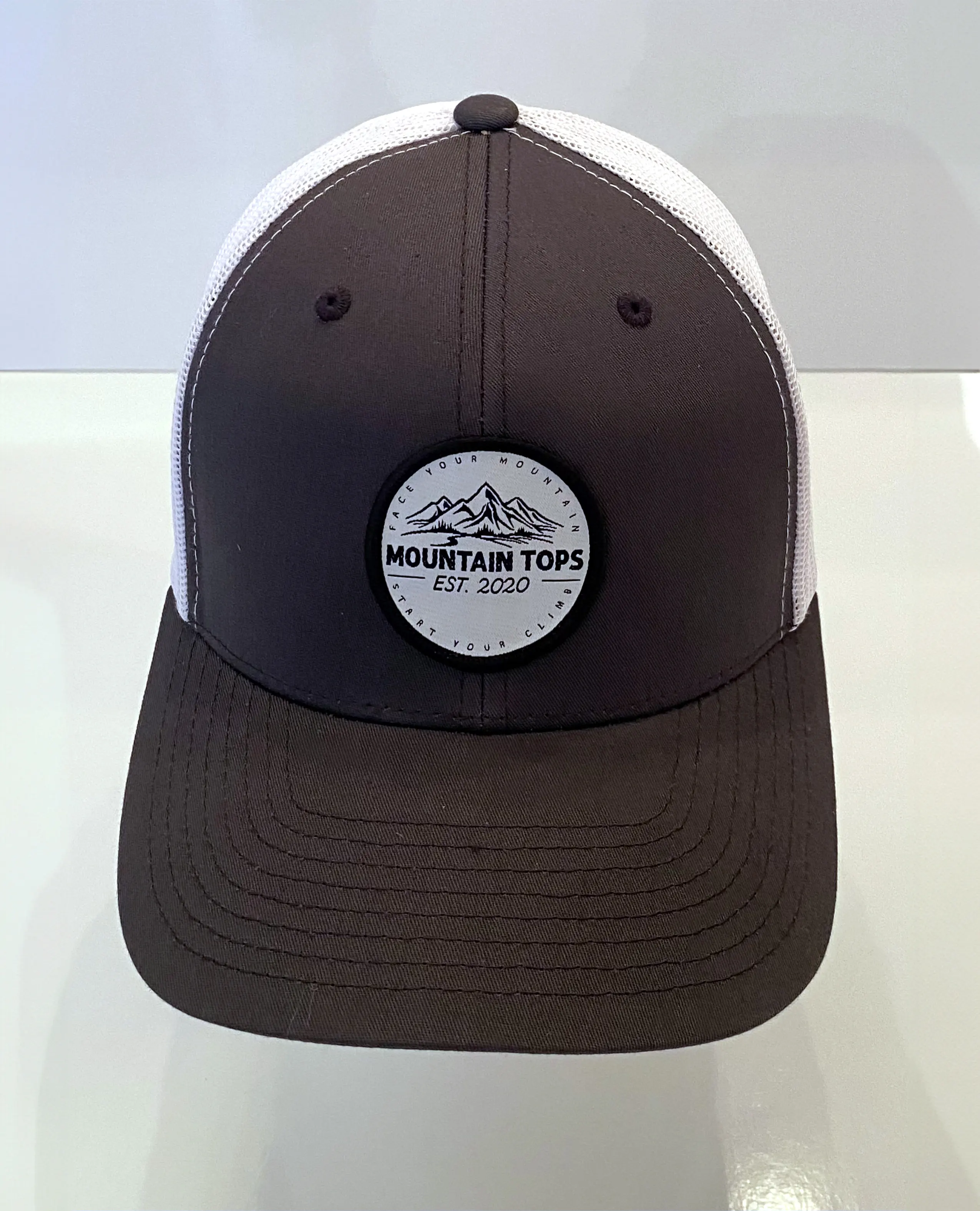 Circle Patch Hat in Brown / White Mesh, front