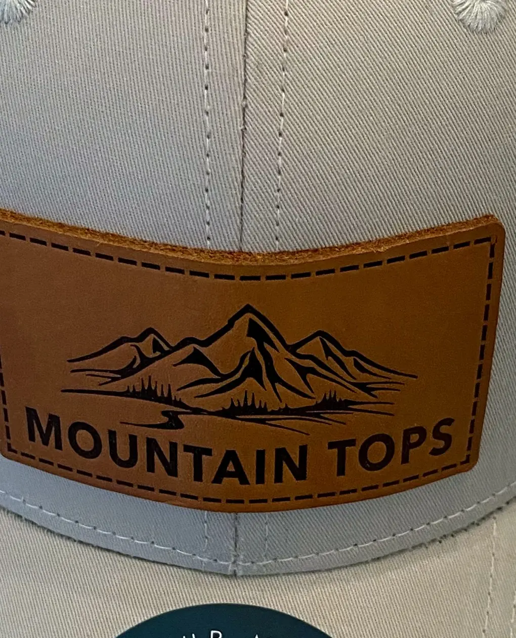 Leather Patch Hat in Tan / White Mesh, patch detail